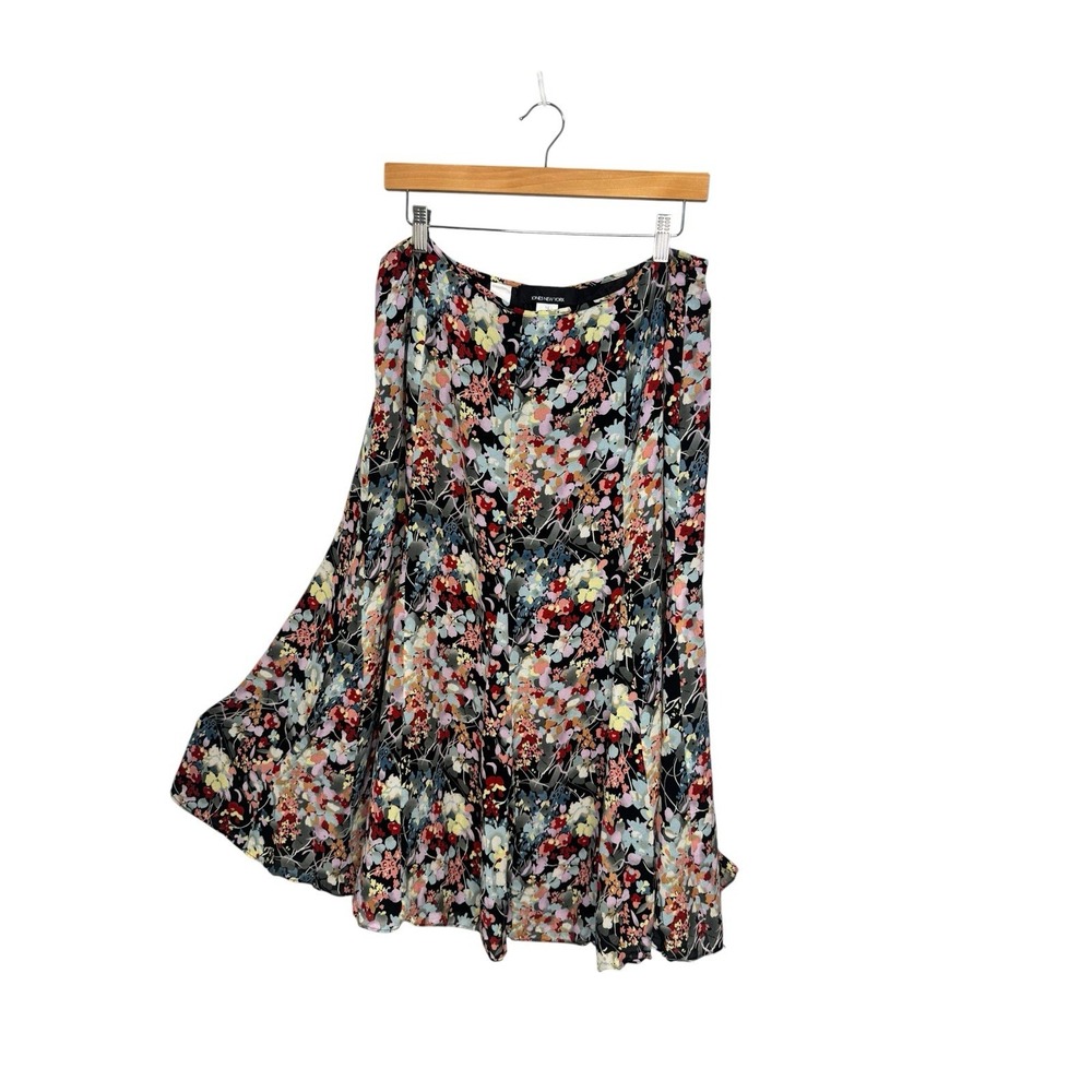 Jones New York 100% Silk Midi Skirt Size 14 Garden Floral Y2K Fairy Grunge